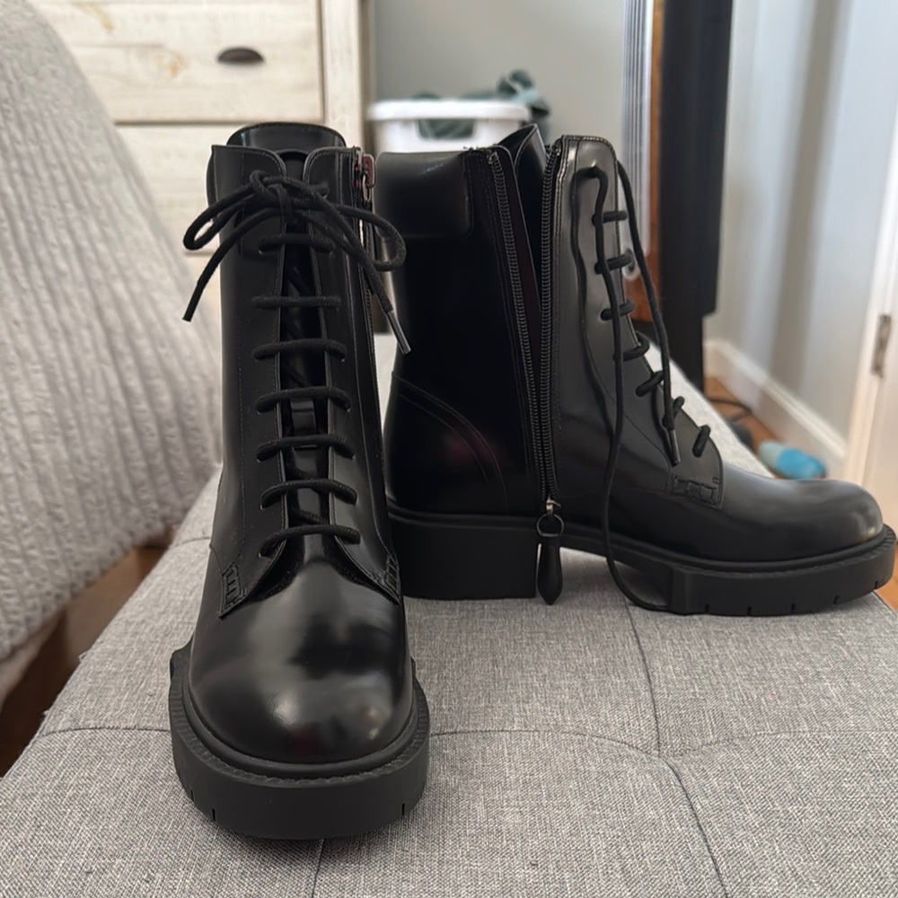 Coach Black Combat Boots with Chunky Sole